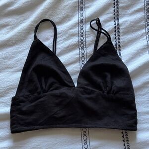 Twik Black Triangle Faux Suede Crop Top